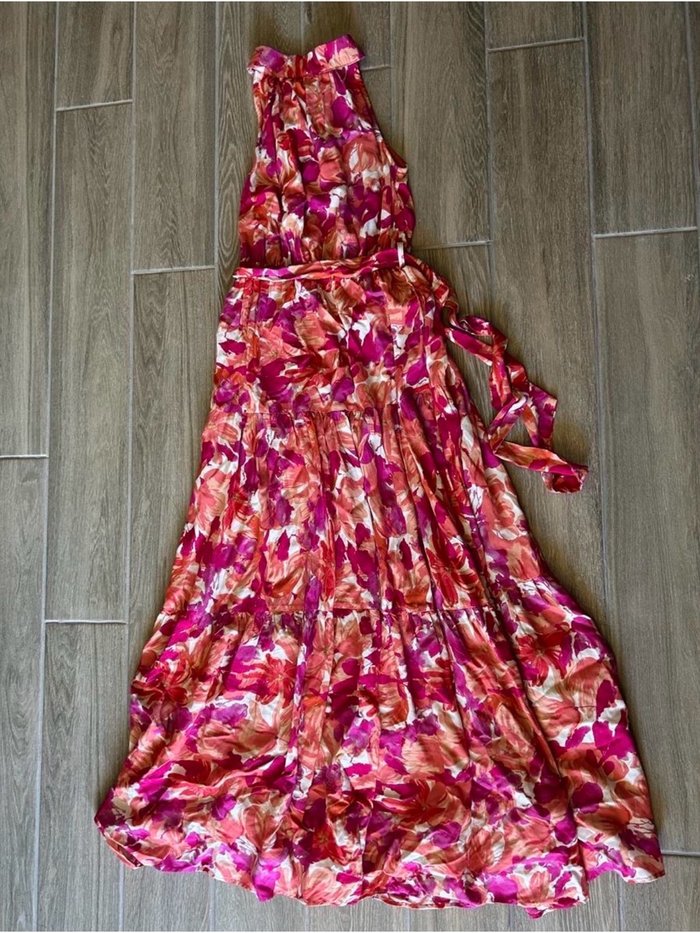 Women’s Floral Halter Maxi Dress - Pink & Orange